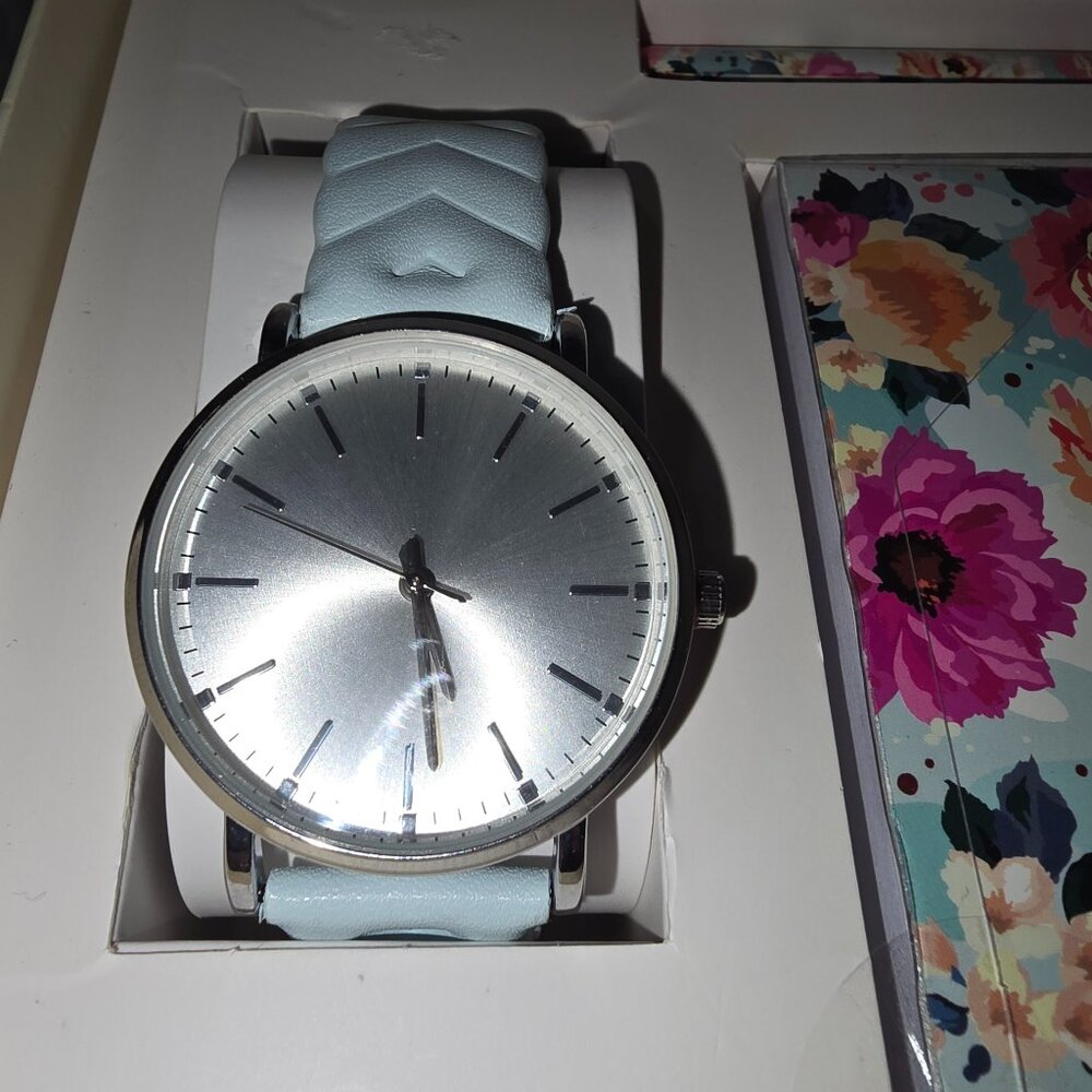 Watch Pen Notebook Gift Set Flowers Pretty Great Colors Leather Band Journal